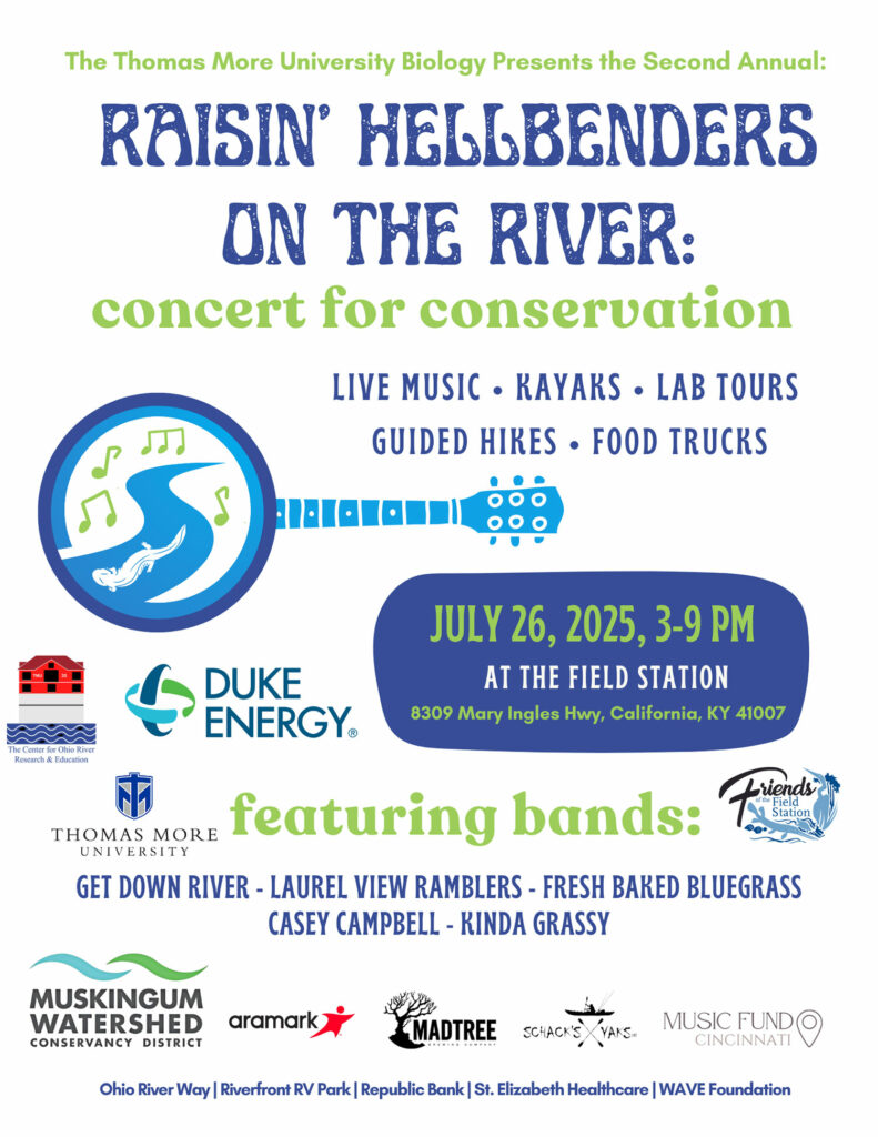 Graphic for Concert for Conservation Raisin'Hellbenders on the River held July 26, 2025.