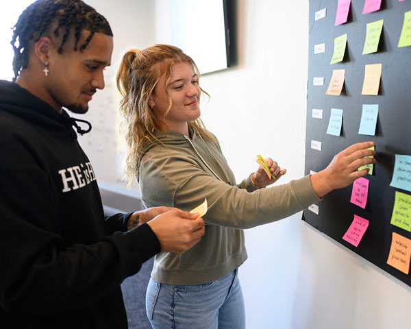 Students working on a business project during class time
